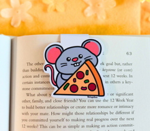 Load image into Gallery viewer, A set of 6 adorable magnetic bookmarks featuring different animals enjoying snack time, including a bear with honey, a cat with fish, and more. These eco-friendly bookmarks have a playful, hand-drawn style, perfect for adding a fun and colorful touch to your reading! 🐻🐱🍪📖✨