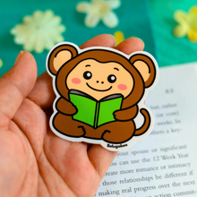 Load image into Gallery viewer, Monkey Reading Glossy Sticker