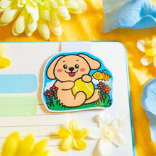 Load image into Gallery viewer, A lovable magnetic bookmark featuring an adorable golden retriever puppy with a happy, playful expression. This eco-friendly bookmark has a cute, hand-drawn style, perfect for marking your favorite pages with a touch of puppy love! 🐶📖✨