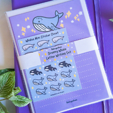 Load image into Gallery viewer, Belugabee Dreamy Whale Letter Set: Whimsical and charming, this set features dreamy whales on 105gsm writing paper, with a mini matte sticker sheet for personalized decorations. Elevate your correspondence with this creative and delightful ensemble. 🐋✉️ #DreamyWhaleLetterSet #StationeryLovers #WhaleArt