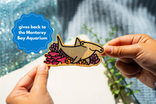 Load image into Gallery viewer, Belugabee Bamboo Sticker: Striking hammerhead shark design, crafted on eco-friendly bamboo, set against vibrant coral reefs. Elevate your style with this captivating 3x3-inch sticker. 🦈🌊🌿 #BambooSticker #HammerheadSharkDesign #CoralReefArt