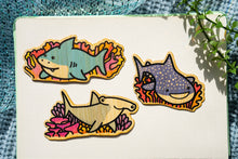 Load image into Gallery viewer, A gentle and adorable whale shark swimming peacefully, covered in cute spotted patterns. This eco-friendly bamboo sticker has a soft, hand-drawn style, perfect for decorating laptops, water bottles, and journals. 🐋✨💙