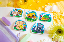 Load image into Gallery viewer, The Special Spring Magnetic Bookmark Set is a collection of five charming bookmarks, each featuring unique spring-themed designs. These bookmarks are double-sided, with a protective laminate on the front that provides a glossy finish. Each bookmark measures approximately 2.4 inches on its longest side and contains a strong rectangular magnet inside to securely hold your page without causing damage. Please note that colors may vary slightly from the pictures due to lighting and other factors. This set includ