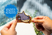 Load image into Gallery viewer, A gentle and adorable whale shark swimming peacefully, covered in cute spotted patterns. This eco-friendly bamboo sticker has a soft, hand-drawn style, perfect for decorating laptops, water bottles, and journals. 🐋✨💙