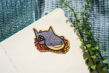 Load image into Gallery viewer, A gentle and adorable whale shark swimming peacefully, covered in cute spotted patterns. This eco-friendly bamboo sticker has a soft, hand-drawn style, perfect for decorating laptops, water bottles, and journals. 🐋✨💙