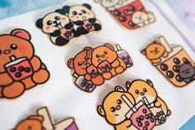 Load image into Gallery viewer, Belugabee Bamboo Stickers: Adorable animal companions meet delightful boba designs – bear, dog, cat, panda, hamster. Elevate your style with these eco-friendly 3x3-inch stickers! 🐻🐶🐱🐼🐹🍵 #BambooStickers #AnimalBobaArt