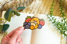Load image into Gallery viewer, Belugabee Hamster Fruit Bamboo Sticker Alt Text: Adorable hamster surrounded by two juicy strawberries and four plump blueberries, intricately designed on eco-friendly bamboo. 🐹🍓🫐 #BambooSticker #HamsterFruitDesign #CuteDecor