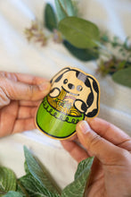 Load image into Gallery viewer, Belugabee Bamboo Sticker: Playful Dalmatian dog slurping noodles from a vibrant green bowl of ramen, showcasing flexibility as the sticker is bent. Elevate your style with this adorable 3x3-inch eco-friendly sticker. 🐾🍜 #BambooSticker #DalmatianDogRamen #NoodleLover #FlexibilityAndDurability