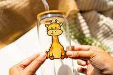 Load image into Gallery viewer, Belugabee Bamboo Sticker: Majestic giraffe design, enhancing the charm of your glass cup. Elevate your style with this eco-friendly and delightful 3x3-inch bamboo sticker. 🦒🌿 #BambooSticker #GiraffeDesign #GlassCupDecor