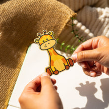 Load image into Gallery viewer, Belugabee Bamboo Sticker: Majestic giraffe design, crafted on eco-friendly bamboo. Elevate your style with this charming 3x3-inch sticker. 🦒🌿 #BambooSticker #GiraffeDesign #NatureInspiredArt