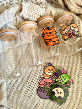 Load image into Gallery viewer, Set of 4 Glass Cups with Bamboo Lids & Bamboo Stickers