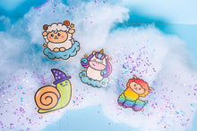 Load image into Gallery viewer, Unicorn, rainbow alpaca, wizard snail, and dreamy sheep depicted in a charming composition of fantasy and wonder. 🌈🦄🐌🐑 #MagicalStickers #BambooArt #FantasyMagic