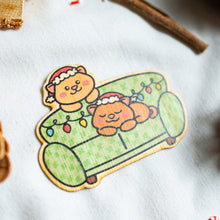 Load image into Gallery viewer, Cozy Holiday Cats Bamboo Sticker