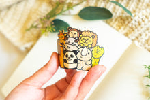 Load image into Gallery viewer, A Zoo Animals Bamboo Sticker is an eco-friendly decorative item featuring illustrations of various zoo animals, such as pandas, elephants, and giraffes, printed on sustainable bamboo material. These stickers are designed to be durable and versatile, suitable for application on items like hydro flasks, journals, and tote bags. The strong adhesive ensures they stay securely in place over time.