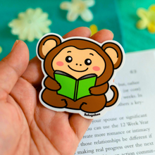 Load image into Gallery viewer, Monkey Reading Glossy Sticker
