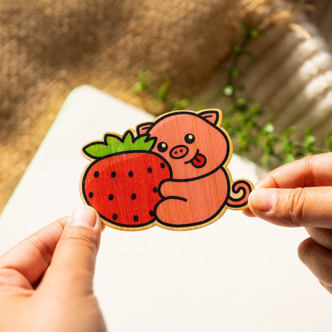Pig Strawberry Bamboo Sticker