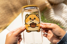 Load image into Gallery viewer, Belugabee Bamboo Sticker: Adorable hamster in acorn design, enhancing the charm of your glass cup. Elevate your style with this charming 3x3-inch bamboo sticker. 🐹🌿 #BambooSticker #HamsterAcornDesign #GlassCupDecor
