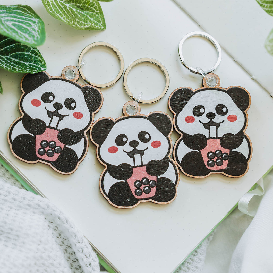 Panda Boba Wooden Keychain