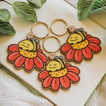 Load image into Gallery viewer, Sleepy Bee Wooden Keychain
