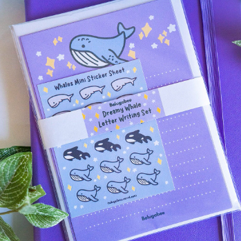 Belugabee Dreamy Whale Letter Set: Whimsical and charming, this set features dreamy whales on 105gsm writing paper, with a mini matte sticker sheet for personalized decorations. Elevate your correspondence with this creative and delightful ensemble. 🐋✉️ #DreamyWhaleLetterSet #StationeryLovers #WhaleArt