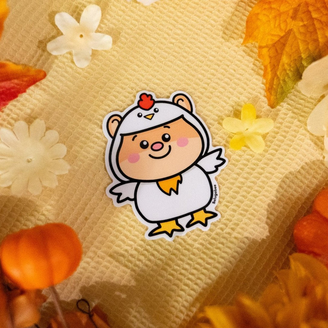 Hamster in a Rooster Costume Glossy Sticker