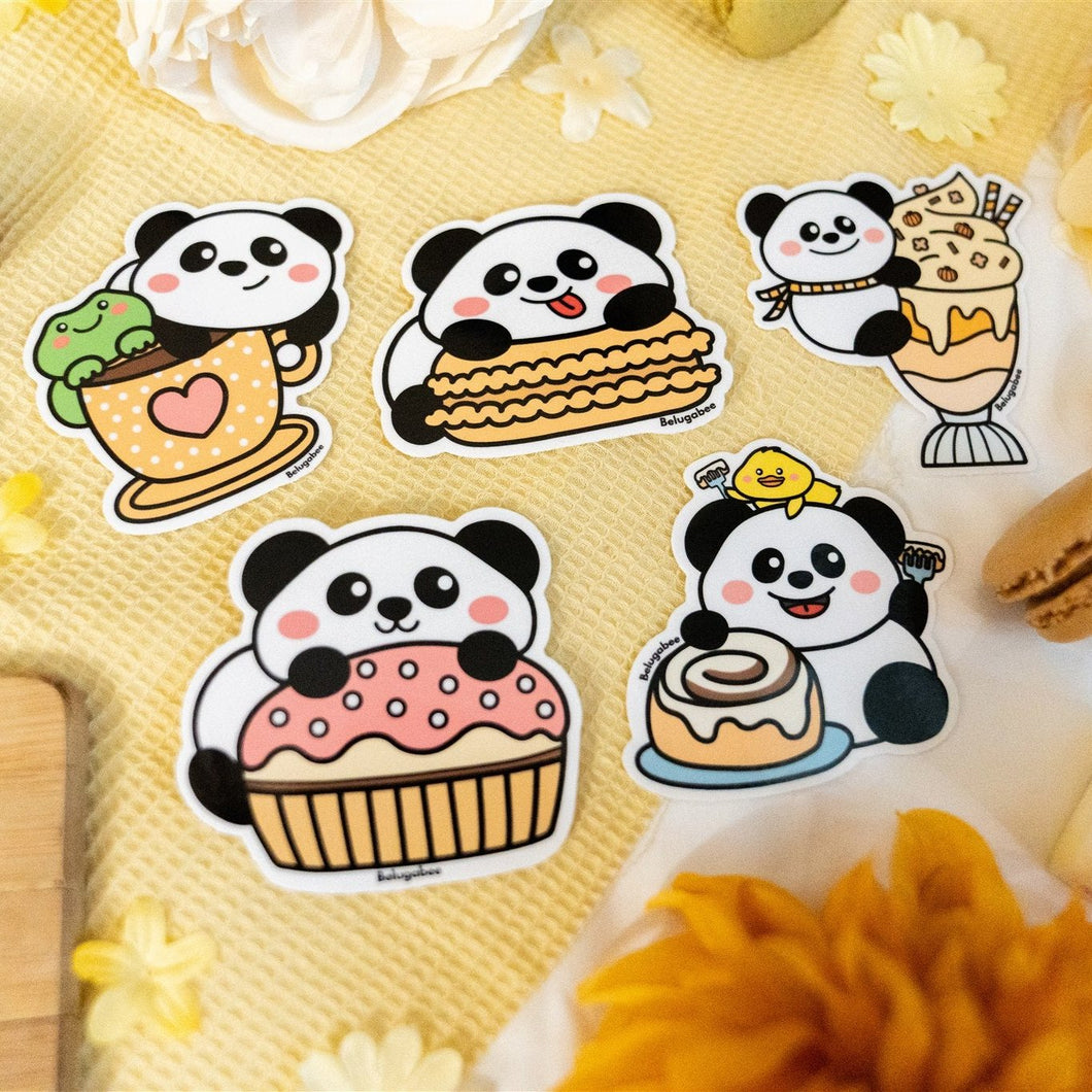 Panda Cozy Cafe Stickers (Set of 5)