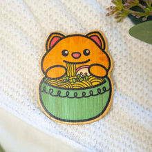 Load image into Gallery viewer, Adorable kitty enjoying a delicious bowl of ramen, bringing cuteness to your belongings. 🐾🍜 #KittyCatRamen #BambooStickerArt #CuteandEcoFriendly
