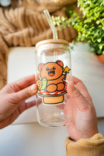 Load image into Gallery viewer, Belugabee Bamboo Sticker: Whimsical scene of a Fairy Bear with a snail on a magic star wand, seated on a white and red mushroom, enhancing the charm of your glass cup. Elevate your style with this eco-friendly and enchanting 3x3-inch bamboo sticker. 🧚🐻🍄 #BambooSticker #FairyBear #GlassCupDecor

