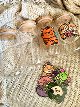 Load image into Gallery viewer, Set of 4 Glass Cups with Bamboo Lids &amp; Bamboo Stickers

