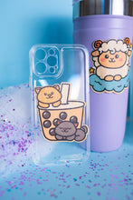 Load image into Gallery viewer, Carry the cuteness of playful kittens and boba with this bamboo sticker on your iPhone case, adding charm to your device. 🐱🥤 #iPhoneCuteness #KittensBobaSticker #BambooArt
