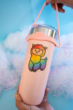 Load image into Gallery viewer, A fluffy alpaca llama with a soft rainbow-colored coat, standing happily with a cheerful expression. This eco-friendly bamboo sticker features a cute, hand-drawn style, perfect for adding a colorful touch to laptops, water bottles, and journals! 🌈🦙✨
