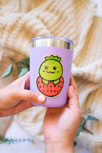 Load image into Gallery viewer, ustration of a turtle with a strawberry-patterned shell on an eco-friendly bamboo sticker.
