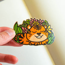 Load image into Gallery viewer, Illustration of a tiger on an eco-friendly bamboo sticker.
