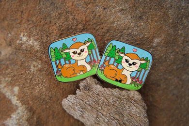 Two My Deer Forest Pins side by side, featuring a serene deer nestled amidst trees, a heart above its head symbolizing a harmonious connection with nature. 🦌💖 #DeerPin #WoodlandMagic