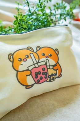 Belugabee Hamsters and Boba Pencil Pouch Alt Text: Playful hamsters sipping boba drinks adorn this eco-friendly pencil pouch, adding a delightful touch to your stationery collection. 🐹🥤✏️ #BobaPencilPouch #CuteEcoFashion #HamsterDesign