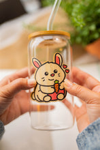 Load image into Gallery viewer, Belugabee Bamboo Sticker: Adorable Bunny and Carrot design adorning a glass cup. Elevate your style with this eco-friendly 3x3-inch sticker. 🐰🥕 #BambooSticker #BunnyAndCarrot #GlassCupDecor

