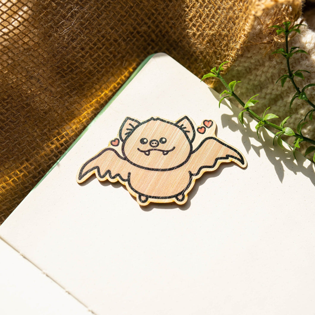 Bat Bamboo Sticker, Grey, Hearts, cute