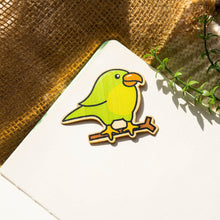 Load image into Gallery viewer, Belugabee Bamboo Sticker: Cheerful green bird design, crafted on eco-friendly bamboo. Elevate your style with this delightful 3x3-inch sticker. 🐦🌿 #BambooSticker #GreenBirdDesign #NatureInspiredArt
