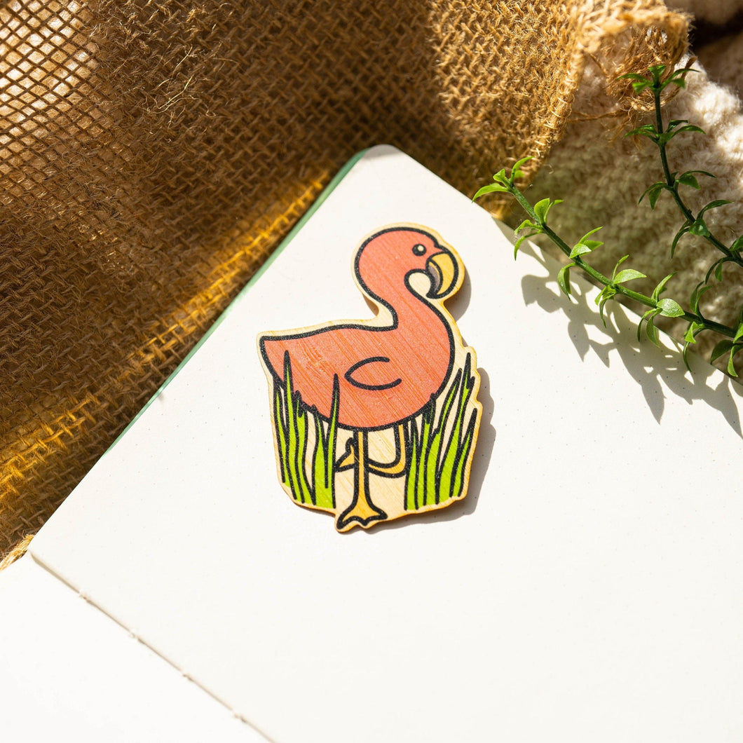 Belugabee Bamboo Sticker: Graceful pink flamingo amidst tall grass, crafted on eco-friendly bamboo. Elevate your style with this elegant 3x3-inch sticker. 🦩🌿 #BambooSticker #FlamingoDesign #NatureInspiredArt