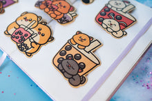 Load image into Gallery viewer, Belugabee Bamboo Sticker: Unleash the purrfection with a cat enjoying boba! Elevate your style with this eco-friendly 3x3-inch sticker. 🐱🍵 #BambooSticker #CatAndBoba
