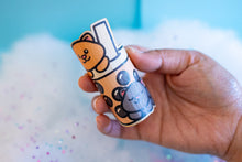 Load image into Gallery viewer, Adorable kittens and their boba treats depicted on this bamboo sticker, showcasing flexibility and durability in every curve. 🐱🥤 #BentBambooSticker #KittensBoba #FlexibleArt
