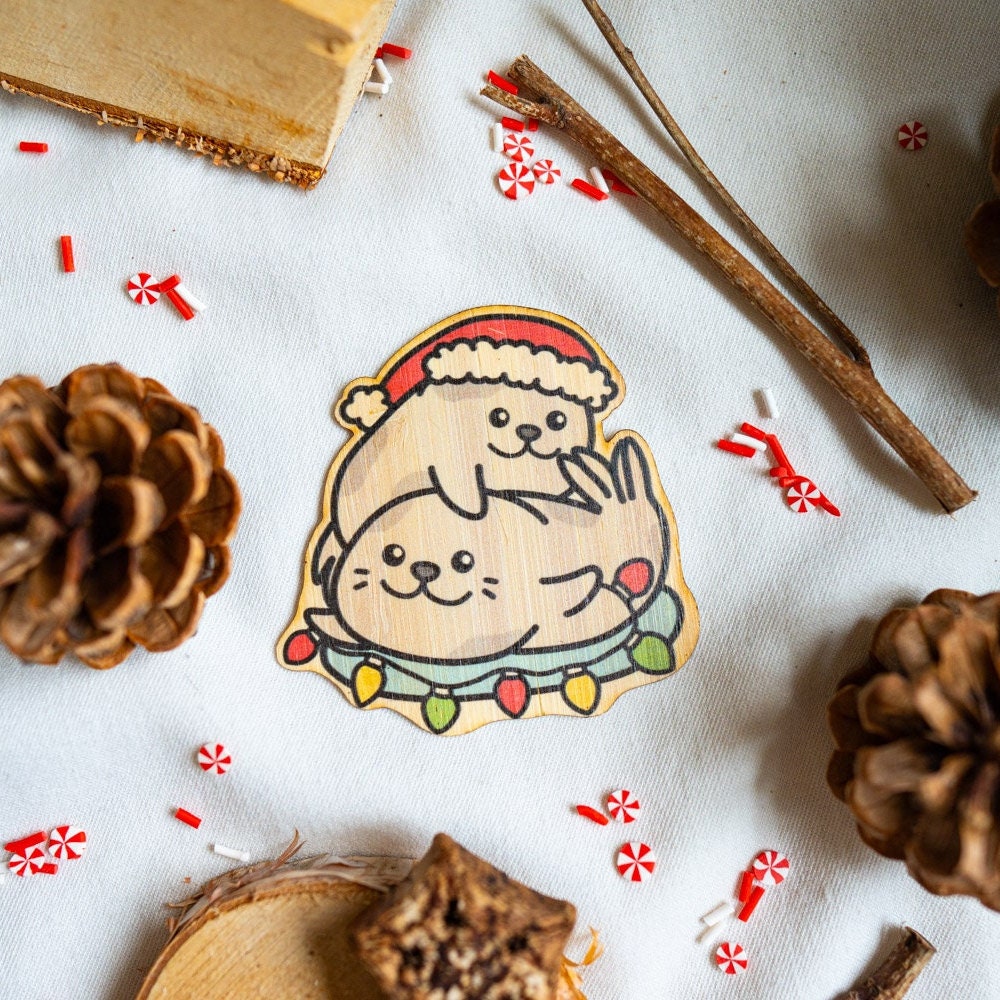 Happy Santa Seals Bamboo Sticker