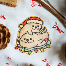 Load image into Gallery viewer, Happy Santa Seals Bamboo Sticker
