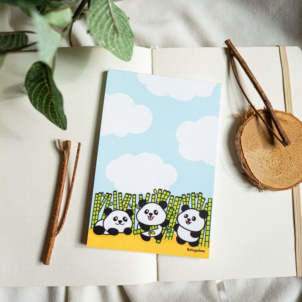 A delightful 6in x 4in memo pad featuring a cute bamboo panda design, perfect for notes and doodles. 🐼✨ #KawaiiPanda #BambooMemoPad #AdorableStationery