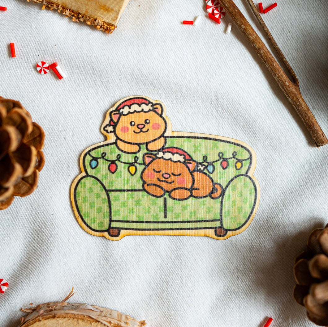 Cozy Holiday Cats Bamboo Sticker